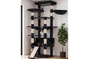 Heybly HCT033G Cat Scratching Post 200cm Tall Cat Tree with 11 Scratching Posts Large Platforms 2 Basket Hammock Cave Plush Balls Multi Tier Cat Scratching Post Smoke Grey