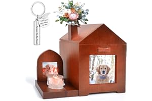 DOINFUN 3 in 1 Dog Ashes Box Set, Wooden Urns for Dogs Ashes with Urn Keyring Monument Candle Holder, Ashes Casket Keepsake Memorial Gift with Picture Frame, Cremation Box for Cats Rabbit Small Pets