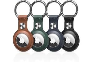 PESTON [Pack de 4] Fundas Llavero Airtag con Llave Original de Cuero PU – Protección Antipérdida y Anti-Arañazos para Tus AirTags Apple en Llaves, Bolsos, Equipajes y Collares de Mascotas