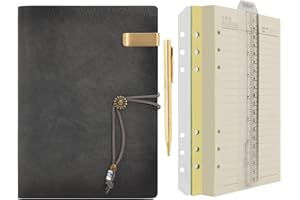 ‎WONDERPOOL Wonderpool Leather A5 Diary Notebook Ring Binder with Pen - Refillable Folder Writing Paper Spiral Business Notepads Vintage Cover for Office Plan Travel Personal Organiser (A-Grey, A5)