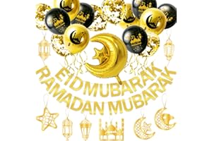 Humairc Ramadan Decorations Eid Decorations Eid Ramadan Decorations for Home Black Gold Ramadan Decor Ramadan Eid Mubarak Banner Stars Moon Balloon Charms, Ramadan Eid Decorations for Cafeteria Garden