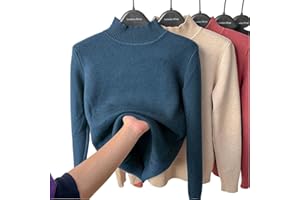 TOBILE Pull d'hiver chaud en tricot polaire avec doublure en fausse laine et col roulé pour femme