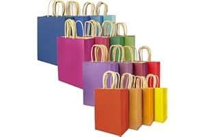 Gcardist Medium 16Pcs Kraft Bags With Handles 27x20x12cm Gift Bags 16 Different Deep Senior Color Bags Multiple Uses (10.5x7.6x4.75Inch, Medium Size)