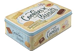 Nostalgic-Art Contenitori in latta retrò piatti, 2,5 l, Cookies 'n' Biscuits – Idee regalo per la cucina, scatola con coperchio, design vintage