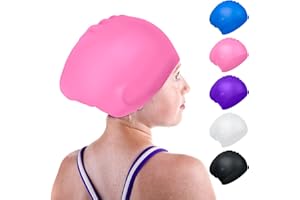 OKTAYOCUM Waterproof Kids Swimming Cap, Silicone Kids Swim Caps for Boys and Girls, Stretchable and Comfortable Swimming Hats, Anti slip Swim Cap for Long Hair