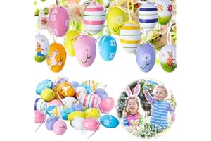 Decoración de Huevos de Pascua, Fyvadio 24 Piezas Coloridas Decoraciones de Huevos de Pascua Pintadas para Manualidades, Adornos Colgantes, para Decoración de Pascua