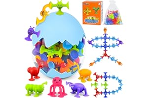 Ulikey Juegos Ventosas Niños, 42 Piezas Juguetes de Baño, Juguetes de Ventosa Silicona con Caja de Almacenaje, Juguetes Sensoriales Interactivos Modelado de Animales para Niños Niñas 3 4 5 6 7 Años