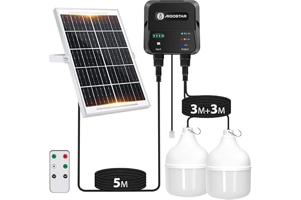 Aigostar- Ampoule solaire exterieur à suspendre 70W, câble de 11M, étanche IP65. Lampe solaire avec télécommande et cordon de traction pour intérieur, jardin, garage, poulailler, camping, pêche