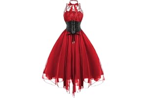 kinstell Vestido de corsé gótico sin mangas para mujer, estilo vintage, floral, cóctel, formal, Halloween, punk, hippie
