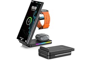 NEOTRIXQI Bezprzewodowa ładowarka do Samsunga, składana podróżna stacja ładująca do Samsung Galaxy S24 Ultra/S23/Z Fold 6/Z Flip 6, ładowarka do zegarka Samsung Galaxy Watch Ultra/7/6, Galaxy Buds 3