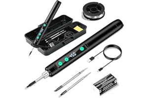 KKMOL Kabelloses Lötkolben Set, USB Akku Lötkolben mit LCD, Temperatur Einstellbare 180 ℃-450 ℃, 3 Lötspitzen, Lötdraht, Löt, Lötset für Reparatur des Schweißens - Schwarz