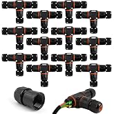 12 Pieces IP68 Waterproof Connector, T Shape Connection Box Waterproof IP68 3 Way Splice Waterproof ABS Outdoor Cable Connect