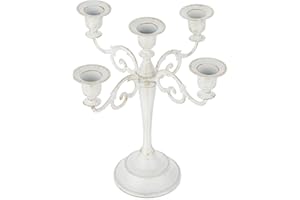 Sziqiqi Candelabro Portacandele a 5 Bracci, Portacandele Retrò Bianca Candeliere per Centrotavola Matrimonio Eventi Festa Anniversario Compleanno Nozze Natale
