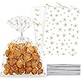 Khazna Star Goodie Bags Gift Wrap Cello Cellophane Treat Bags Party Favor Bags 100 Pcs 5"X 7", Clear Candy Cookie Bags Plastic Poly Goodie Storage Bags with Twist Ties for Bakery, Birthday, Wedding