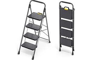 KINGRACK Escalera de 4 escalones, Taburete de Acero Resistente con Pedales Anchos Antideslizantes, pasamanos, diseño de Bloqueo Seguro, Prueba de Carga de 800 Libras, Escalera portátil Plegable para