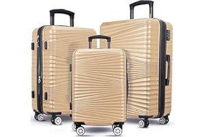 TOUCH OF VENETIAN Hard Luggage Lightweight Spinner Suitcases 4 Wheels Spinner Durable ABS+PC Trolley Travel Case with Lock (20/24/28/Set of 3) (Gold, 3 pcs Set (20+24+28))