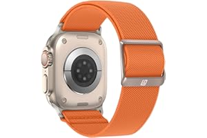 Bisikor Braided Straps Compatible with Apple Watch Band 49 46 45 44 42 41 40 38mm Women Men Stretchy Solo Loop Nylon Strap for iWatch Ultra 2 SE Series 10 9 8 7 6 5 4 (42/44/45/46/49, Orange)