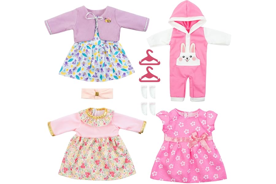 Aolso Baby Doll Clothes for 14-18 Inch/35-45 cm Dolls, 4-packs New Doll Clothes Outfits for Girls Birthday