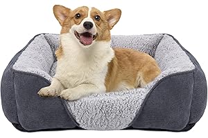 JOEJOY Legowisko dla psa, poduszka dla psa, średniej wielkości, nadaje się do prania – przytulny, antypoślizgowy, poduszka dla psa, przytulny, pluszowy, z antypoślizgową poduszką (M, 63 x 53 x 21 cm, szary)