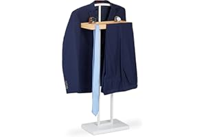 relaxdays Servomuto, Ripiano in Legno, Autoportante, Omino Indossatore Appendiabiti, MDF & Metallo, 102x46x24 cm, Bianco