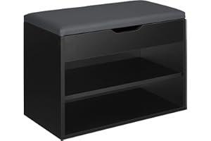 TecTake® Scarpiera salvaspazio slim, Comoda Seduta Imbottita, Panca Portascarpe, Scarpiera ingresso con Ripiani Aperti, Facile da Montare, mobile porta scarpe - 60 x 30 x 43,5 cm - Nero