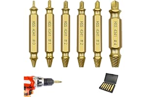 QNENEAM 6 Pièces Extracteur de Vis Professionnel, Extracteur Vis Endommagées Cassée en Acier HSS 4341 Plaqué Titane, Coffret Outils pour Extraction Vis Rouillées ou Cassées, Retrait Boulons et Vis Défectueux