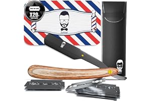 SAKKAL Rasoir à Barbe Coupe choux |20 Demi-Lames Etui Cuir de Transport |KIT rasoir de barbier manuel professionnel barber Visage classique Entretien a main précision vintage Traditionnel coiffeur (BOIS)