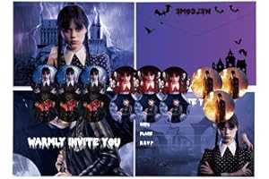 XINCHEN 15 Pezzi Inviti compleanno Wednesday,15 Buste,15 Adesivi per Bambini,Biglietti Invito Mercoledi Addams,Wednesday Addams Invito Alla Festa,Per Feste Compleanno Mercoledi.