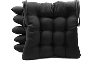 Meishida Pack de 6 Cojines para Sillas de Exterior e Interior Reversibles 40 x 40 x 7 cm, con Correas de Sujeción (Negro)