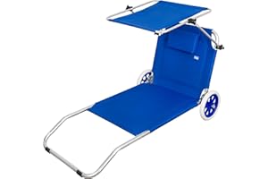 Aktive Beach 62610, leżak plażowy z kółkami, 2 koła, z parasolem, fotel plażowy, 115 x 62 x 21 cm, wysokość siedziska 11 cm, waga maks. 110 kg, niebieski