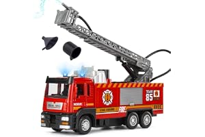 Masroo Ladder Fire Truck Toy for Kids 6+ - Lights, Sirens, Hose, Pump, Birthday Gifts for Toddlers Boys Girls