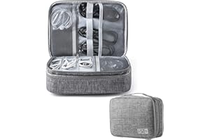 ACOPTON Travel Electronics Organizer, Waterproof Cable Organizer Bag for Electronic Accessories Double Layer Large Shockproof Cable Storage Bag for Cord, Power Bank, Tablet (Gray)