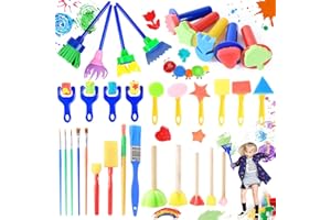 Oneroomone 33 Stücke Bunte DIY Kinder Schwamm Pinsel mit Verschiedenen Formen, Eva Schwamm Pinsel Geeignet für Kinder Im Alter von 2 bis 9 Jahren
