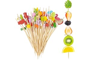 JOYSKY 200-Pack Cocktail Sticks for Drinks Appetizers, Handmade Wooden Cocktail Skewers, Fruit Food Stick Wooden Toothpicks Sandwich Cocktail Picks for Cupcake Decor Cake Party Supplies - 4.72 inch