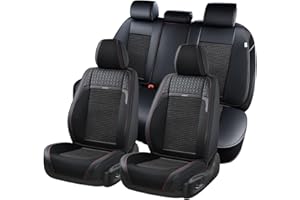 ‎FLORICH FLORICH Autositzbezüge, Atmungsaktive Leder und Stoff Sitzbeüge Set Vorne und Hinten 5 Stück, Universell Autositzschoner für die meisten Pkw, SUV, Limousinen und LKW, Schwarz