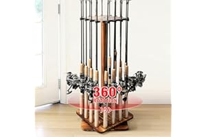 Ghosthorn Support de canne à pêche pour garage rotatif à 360 degrés, support de sol pouvant contenir jusqu'à 16 cannes à pêche en bois, cadeau de pêche pour homme et femme