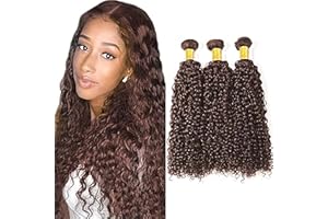 Hxxcoup Curly Wave Human Hair Bundles Capelli Umani Tessitura Extensions 100% Unprocessed 8A Brazilian Real Remy Hair #4 Chocolate Brown for Women No Smell No Tangle 16 18 20 Pollici