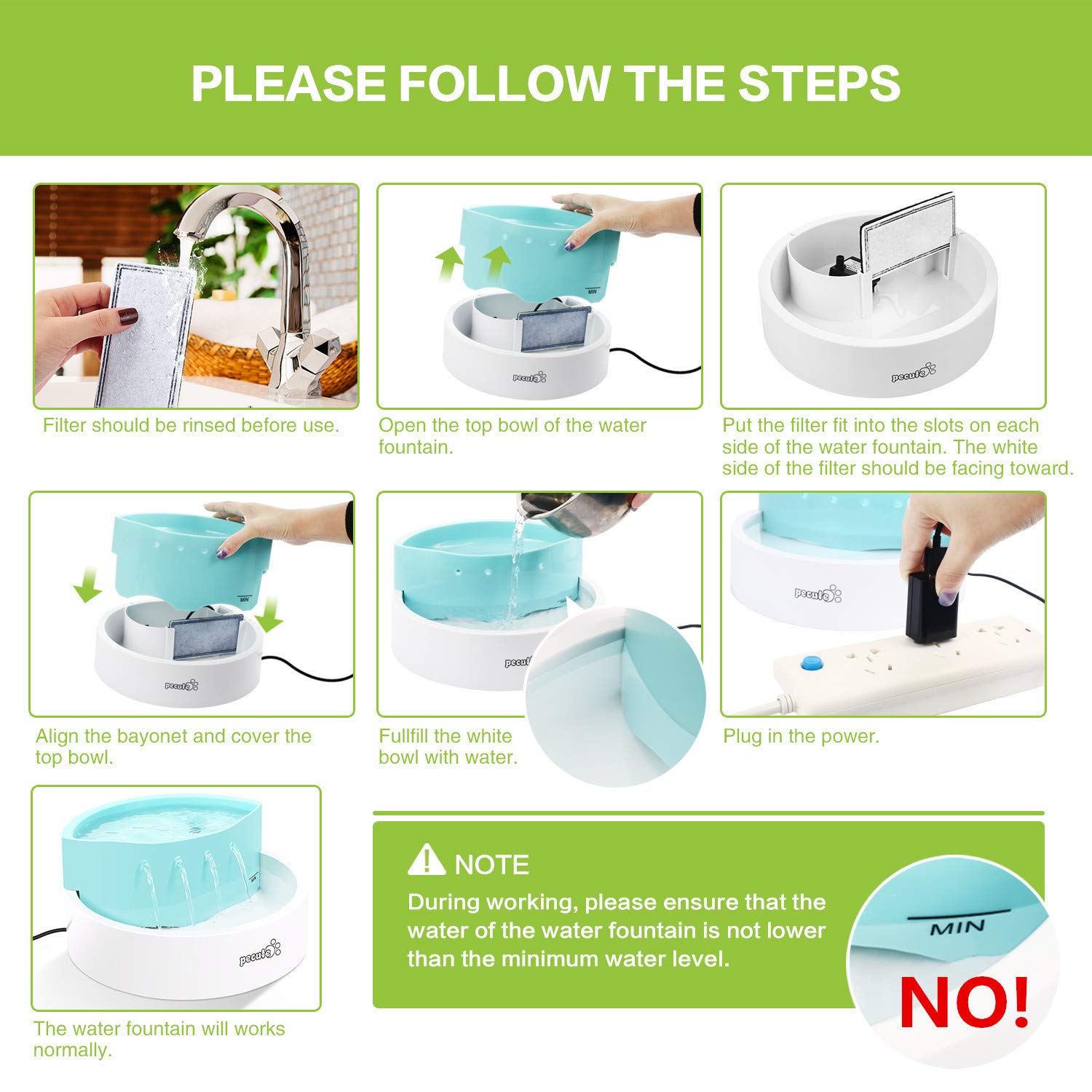Pecute Fontana per Gatto,45DB Ultra-Quiet Automatic Circulation, per Gatti e Cani - immagine 6