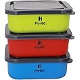 H Hy-tec (Device) Microwave Safe Stainless Steel Air Tight Leak Spill Proof Lock in Square Lid Mixing Bowl (Multicolour) - Set of 3 (1200ML)