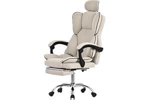 ML DESIGN MODERN LIVING Ergonomiczne krzesło biurowe ML-Design, beżowe, krzesło biurowe z regulacją wysokości i wysokim oparciem, krzesło obrotowe z podnóżkiem, poduszką i zagłówkiem, krzesło komputerowe, krzesło gamingowe