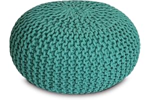Amago home Strickhocker XXL Pouf Ø55 H37cm Bodenkissen Sitzpouf Baumwolle nachhaltig Farbe türkis