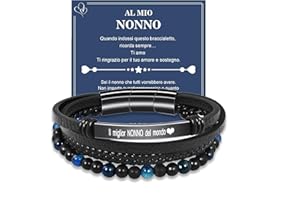 VGWON Regalo Uomo Bracciale da Uomo in Vera Pelle con Pietre Naturali, Regalo per Lui Marito Fidanzato Figlio Papà Nonno, Regalo San Valentino Compleanno Natale Anniversario