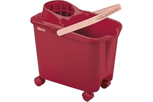 Mery | Secchio per mocio | Secchio con ruote girevoli | Secchio con gocciolatoio grande | Massima resistenza | Rosso | Capacità 14 litri