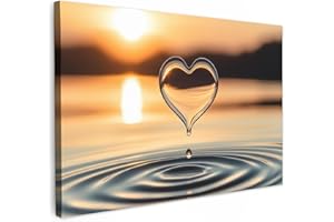 MuchoWow© Impression sur Toile Decoration Murale Peinture 120x80 cm Tableaux Art Décoratif Muraux Décoration Chambre Coeur - Eau - Coucher de soleil - Nature - Zen