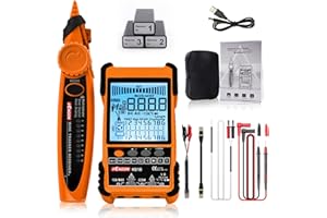 KKNOON Tester per Cavi di Rete, Localizzatore di Cavi Multifunzione POE con Schermo LCD, Abbinamento di ID di Cavi Lunghezza del Cavo di Rete Misura di Cortocircuito Aperto con 3 Accessori di Abbinamento ID