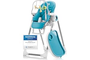Sweety Fox Hochstuhl Baby mit Liegefunktion - Verstehllbar und Klappbar, Kinderstuhl mit Sicherheitsgurt - Mitwachsender Kinderhochstuhl 6 Monaten bis 3 Jahren, max. 15 kg - Blau
