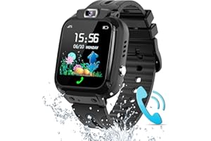 PUHIUYOI Montre Connectée Enfant GPS, IP68 Montre Connectée Enfant Téléphone Appel, SOS, Mode Classe, Voix Chat, Jeux, Réveil, Clôture GEO, Calculatrice, Caméra, Smartwatch Enfants Cadeau pour Garçon Fille
