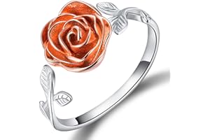 Esberry - Anillo de plata de ley S925 chapado en oro de 18 quilates, anillo abierto en forma de rosa, ajustable, para mujeres y niñas
