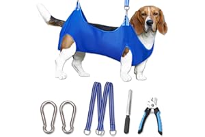OVTEXZOG Dog Grooming Hammock Harness, Dog Sling for Nail Clipping/Trimming,Pet Grooming Restraint Bag with Nail Clippers Trimmer,Dog Grooming Supplies Kit for Claw Care (Large 56LB Max/Blue)