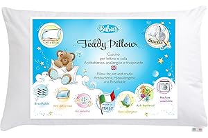 4BABIES - Poduszka 40 x 60 puor dla dzieci od 1 roku życia, oddychająca poduszka do łóżeczka dziecięcego lub niemowlęcia ze 100% włoskiej bawełny, hipoalergiczna poduszka antyroztoczowa